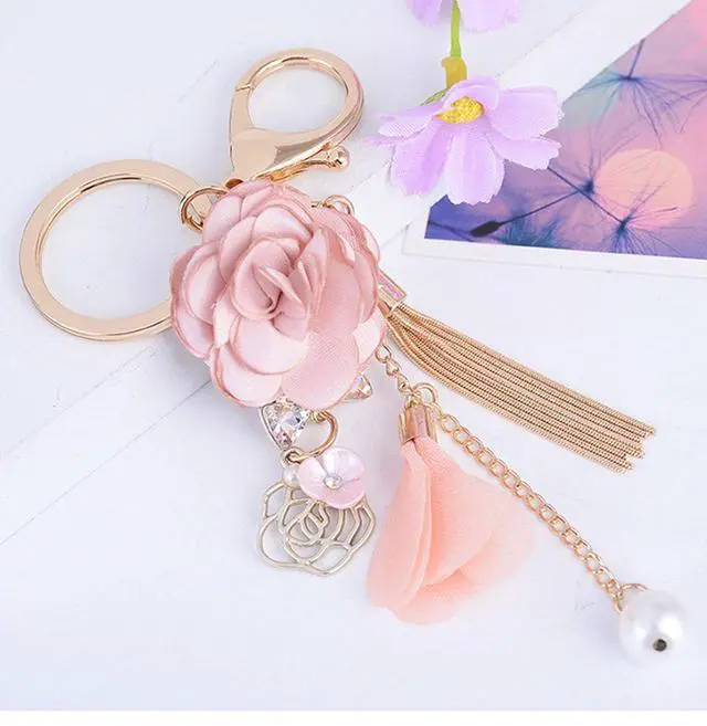 Alt view image 3 of 7 - Flower Tassel Keychain Pearl Car Keyring Holder Purse Handbag Pendant (Pink)