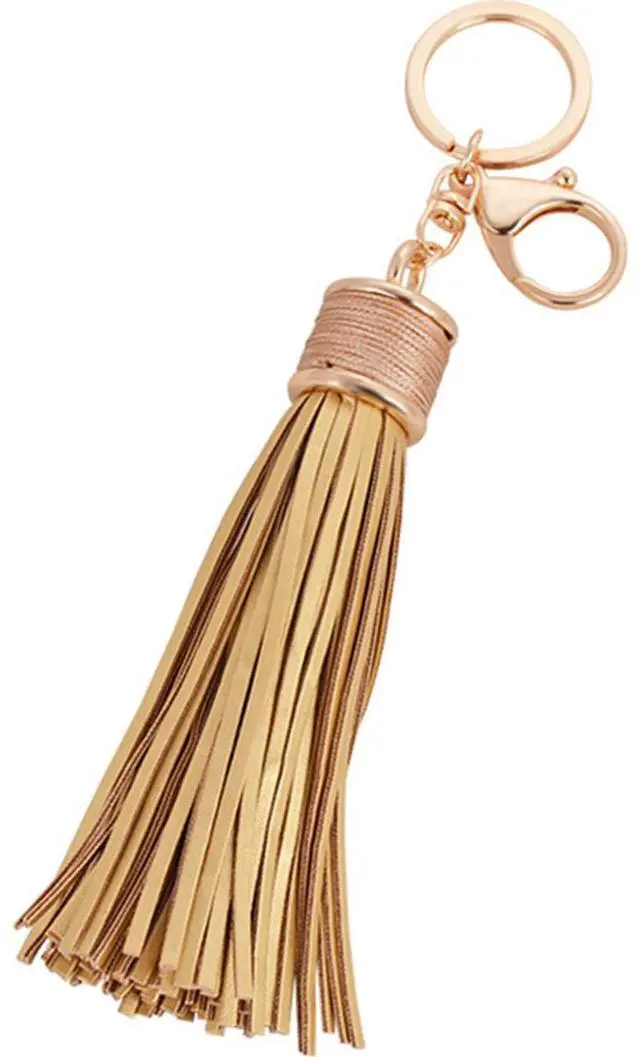 Main image of Women Leather Tassels Keychain Car Circle Key Rings Gift Bag Hanging Buckle (Golden)