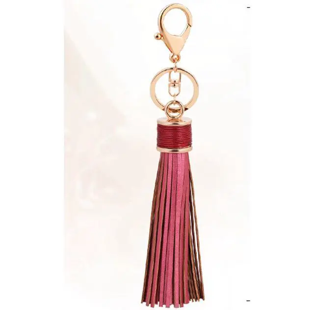 Alt view image 3 of 7 - Women Leather Tassels Keychain Car Circle Key Rings Gift Bag Hanging Buckle (Golden)