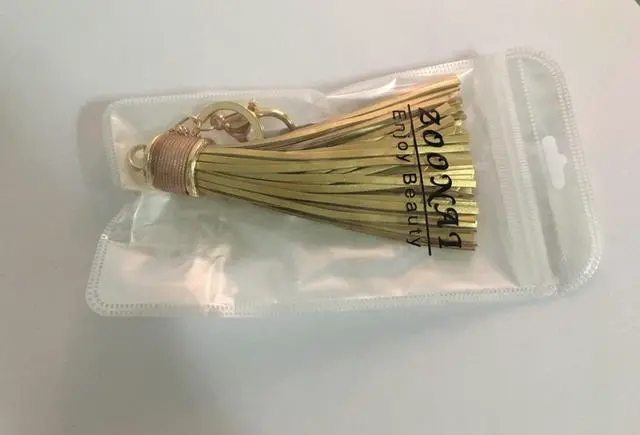 Alt view image 7 of 7 - Women Leather Tassels Keychain Car Circle Key Rings Gift Bag Hanging Buckle (Golden)