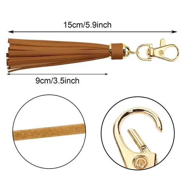 Alt view image 2 of 5 - 2Pcs 5.9'' Large PU Leather Tassel with Lobster Swivel Keychain Pendant for Handbag Backpack Jewelry Making(Brown)