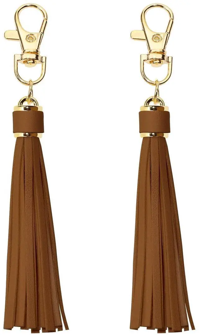 Main image of 2Pcs 5.9'' Large PU Leather Tassel with Lobster Swivel Keychain Pendant for Handbag Backpack Jewelry Making(Brown)