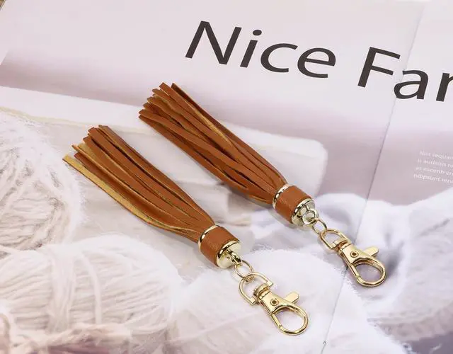Alt view image 3 of 5 - 2Pcs 5.9'' Large PU Leather Tassel with Lobster Swivel Keychain Pendant for Handbag Backpack Jewelry Making(Brown)