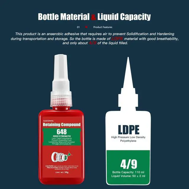 Alt view image 2 of 7 - Retaining Compound Green 648 Sleeve Retainer High Strength Cylindrical Metal Components Assemblies Locking and Sealing Anaerobic Glue 1.69 Oz/50 ml