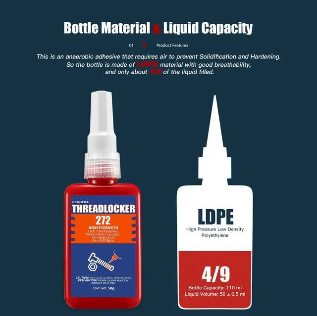 Alt view image 2 of 7 - Thread Locker Orange 272 - Permanent Threadlocker Metal Glue for Nuts, Bolts, Fasteners High Strength Screw Glue to Prevent Loosening & Corrosion 1.69 Oz/50 ml