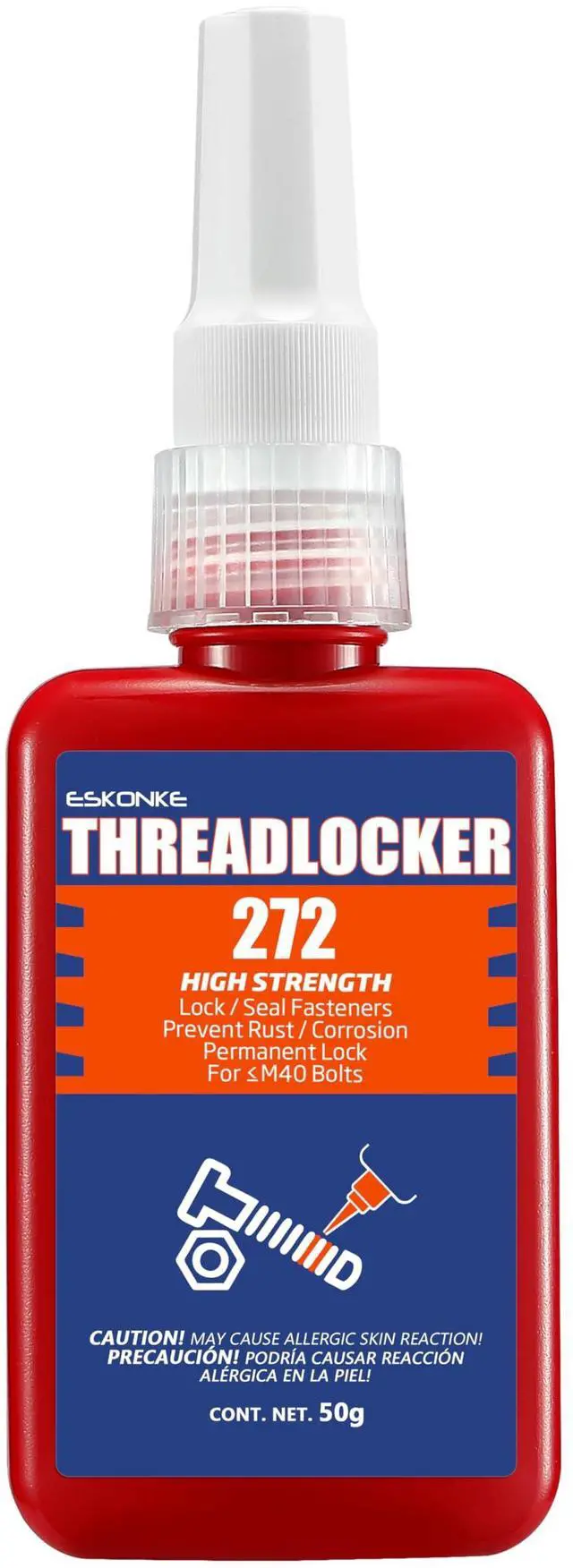 Main image of Thread Locker Orange 272 - Permanent Threadlocker Metal Glue for Nuts, Bolts, Fasteners High Strength Screw Glue to Prevent Loosening & Corrosion 1.69 Oz/50 ml