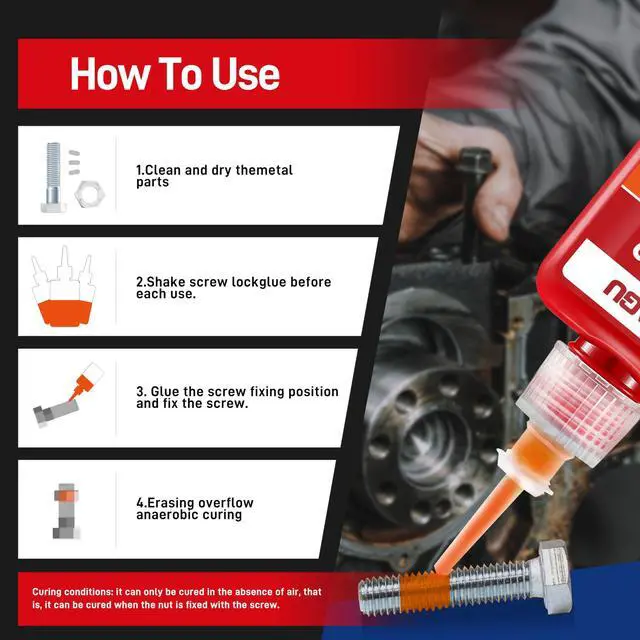 Alt view image 3 of 7 - 272 Orange High Temp High Strength Threadlocker - Glue Resists 230°C Heat & Harsh Chemicals -Permanent High-Strength Adhesive for Metal Bolts & Nuts - Industrial Size - 1.69Oz/50ml