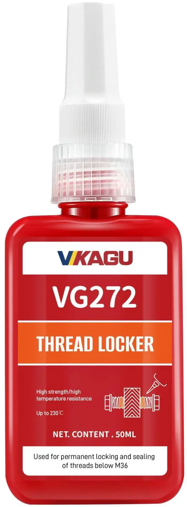 Main image of 272 Orange High Temp High Strength Threadlocker - Glue Resists 230°C Heat & Harsh Chemicals -Permanent High-Strength Adhesive for Metal Bolts & Nuts - Industrial Size - 1.69Oz/50ml