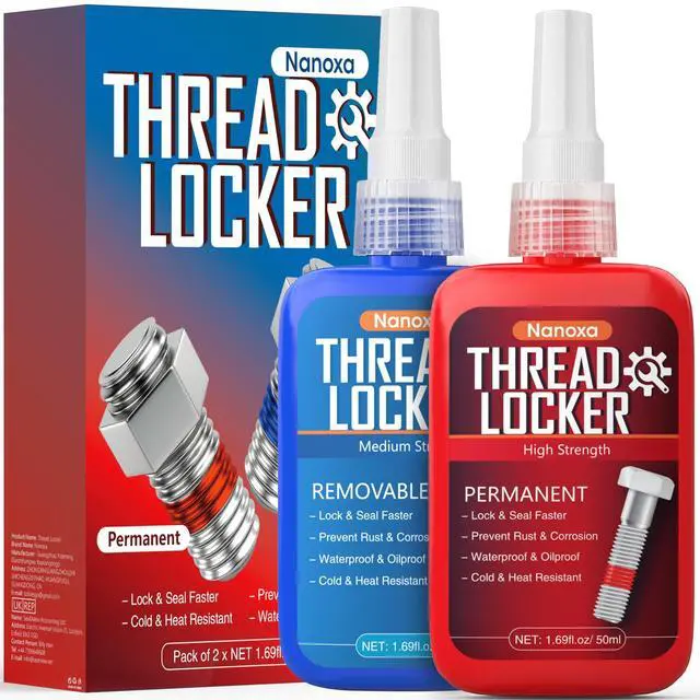 Main image of Thread Lock Blue and Red, 50mlx2 Thread Locker Medium and High Strength, Threadlocker Removable & Permanent for Nuts, Bolts, Fasteners and Metals to Prevent Loosening and Leakage