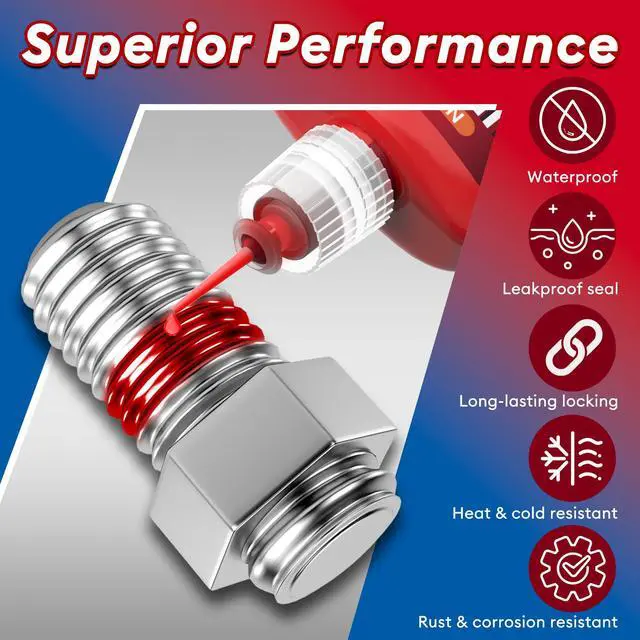 Alt view image 3 of 7 - Thread Lock Blue and Red, 50mlx2 Thread Locker Medium and High Strength, Threadlocker Removable & Permanent for Nuts, Bolts, Fasteners and Metals to Prevent Loosening and Leakage