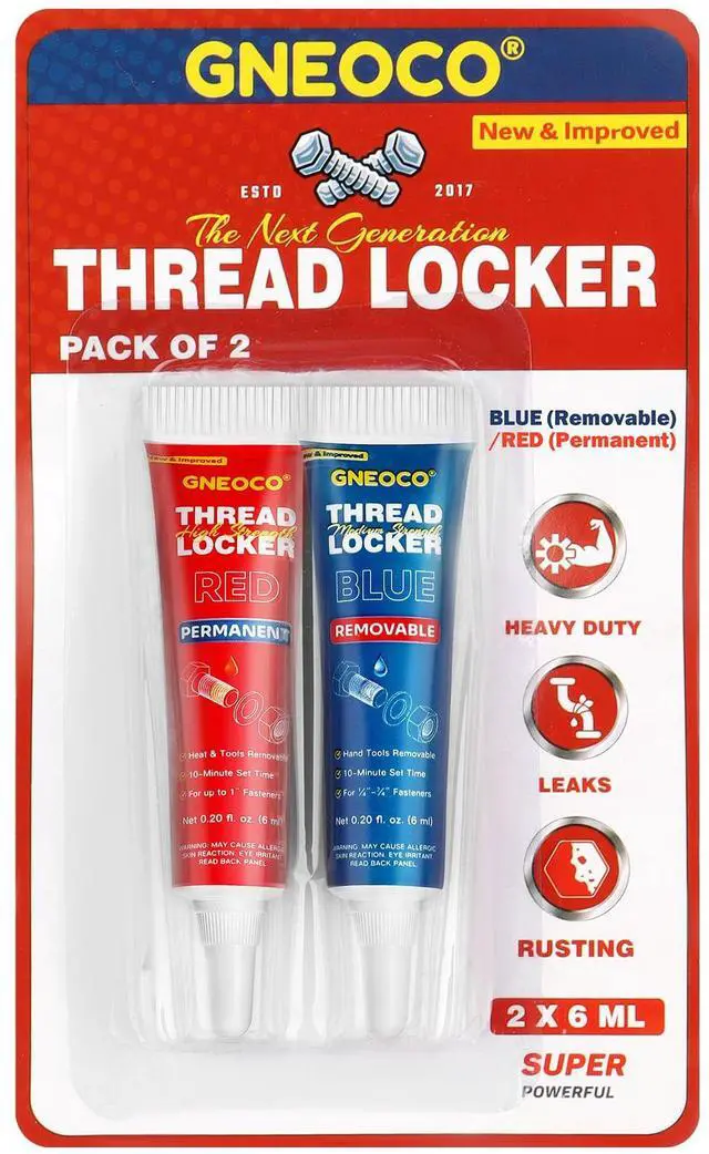 Main image of 2 Pack Thread Locker Blue and Red 6mlx2 - Medium and Strong StrengthThreadlocker Metal Glue for Nuts, Bolts, Fasteners - Prevent Loosening/Corrosion (Blue and Red 6ml*2)