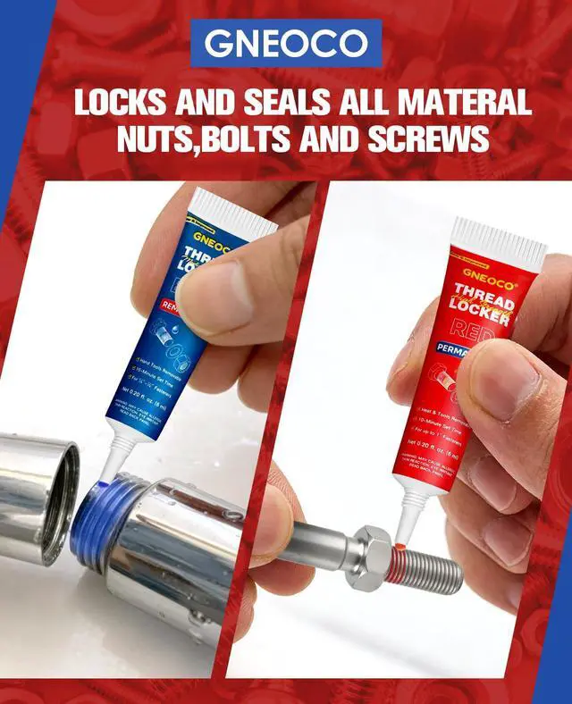Alt view image 3 of 7 - 2 Pack Thread Locker Blue and Red 6mlx2 - Medium and Strong StrengthThreadlocker Metal Glue for Nuts, Bolts, Fasteners - Prevent Loosening/Corrosion (Blue and Red 6ml*2)