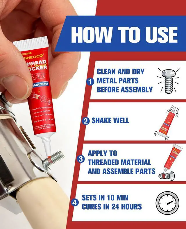 Alt view image 5 of 7 - 2 Pack Thread Locker Blue and Red 6mlx2 - Medium and Strong StrengthThreadlocker Metal Glue for Nuts, Bolts, Fasteners - Prevent Loosening/Corrosion (Blue and Red 6ml*2)
