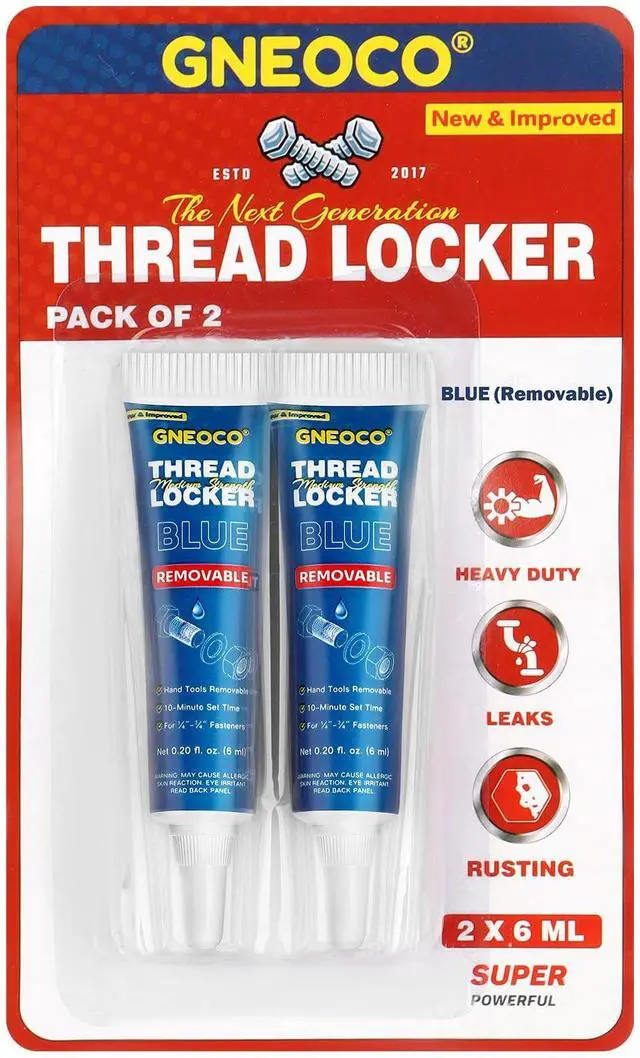Main image of 2 Pack Thread Lock Blue 6mlx2, Threadlocker Medium Strength, Thread Locker for Nuts, Bolts, Fasteners and Metals, Anaerobic Curing Screw Glue to Prevent Loosening (Blue (Removable) 6ml*2)