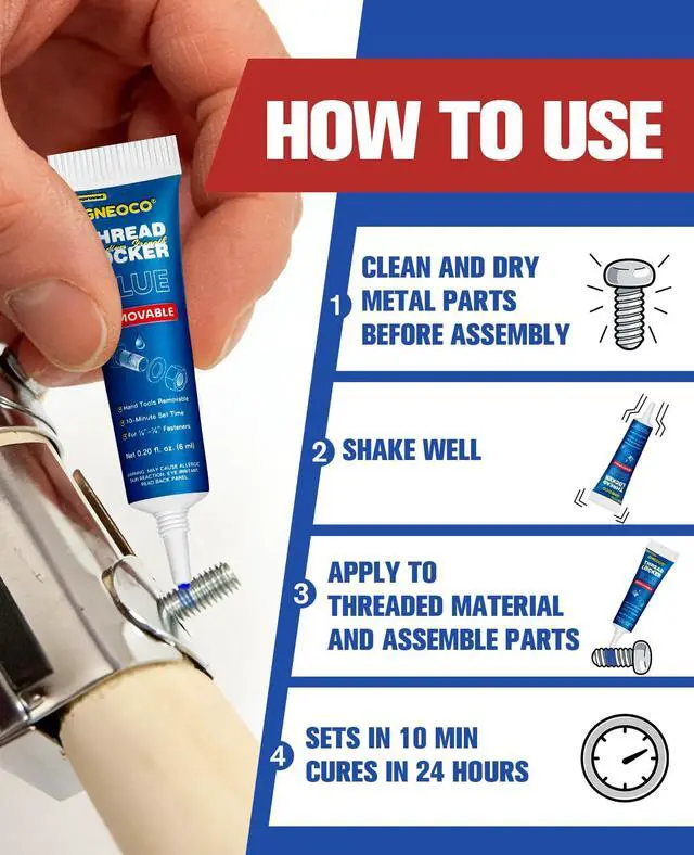 Alt view image 5 of 6 - 2 Pack Thread Lock Blue 6mlx2, Threadlocker Medium Strength, Thread Locker for Nuts, Bolts, Fasteners and Metals, Anaerobic Curing Screw Glue to Prevent Loosening (Blue (Removable) 6ml*2)