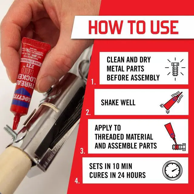 Alt view image 2 of 7 - Threadlocker Red 271 - Permanent Thread Lock Glue for Nuts, Bolts, & Fasteners, High Strength Screw Glue to Prevent Loosening & Corrosion - 6 ml, 1 Pack