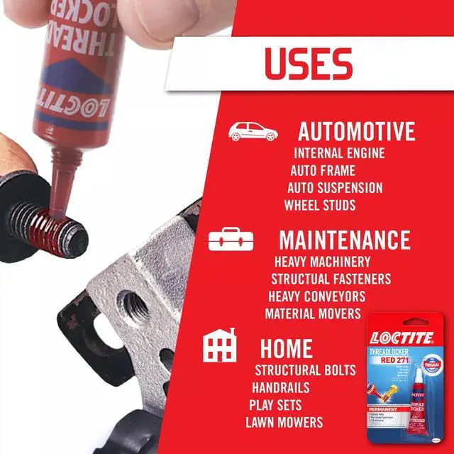 Alt view image 3 of 7 - Threadlocker Red 271 - Permanent Thread Lock Glue for Nuts, Bolts, & Fasteners, High Strength Screw Glue to Prevent Loosening & Corrosion - 6 ml, 1 Pack