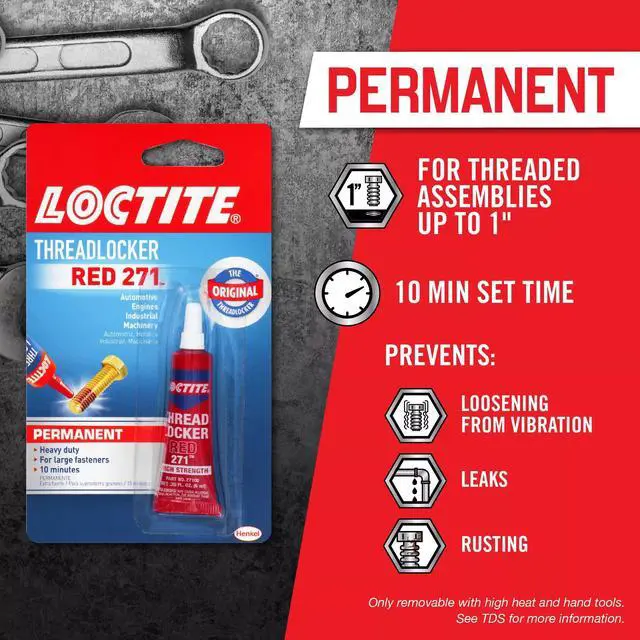 Alt view image 4 of 7 - Threadlocker Red 271 - Permanent Thread Lock Glue for Nuts, Bolts, & Fasteners, High Strength Screw Glue to Prevent Loosening & Corrosion - 6 ml, 1 Pack