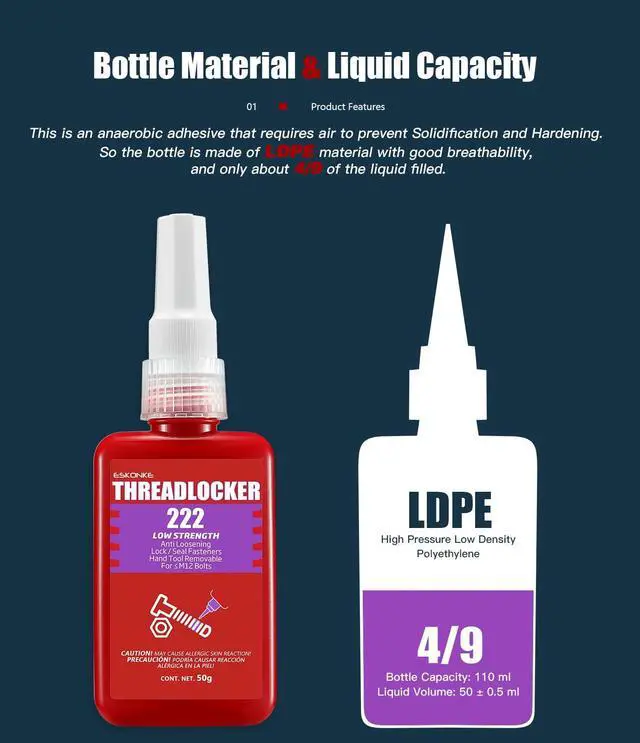 Alt view image 2 of 7 - Thread Locker Purple 222 - Removable Threadlocker Metal Glue for Nuts, Bolts, Fasteners Screw Compound to Prevent Loosening & Corrosion 1.69 Oz/50 ml