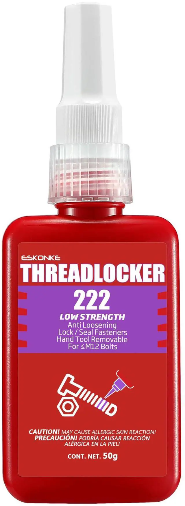 Main image of Thread Locker Purple 222 - Removable Threadlocker Metal Glue for Nuts, Bolts, Fasteners Screw Compound to Prevent Loosening & Corrosion 1.69 Oz/50 ml