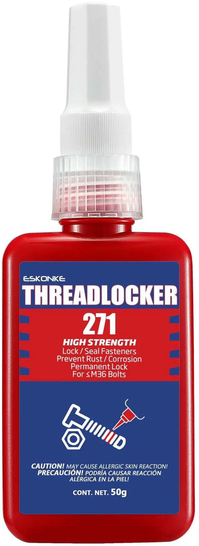 Main image of Thread Locker Red 271 - Permanent Threadlocker Metal Glue for Nuts, Bolts, Fasteners High Strength Screw Compound to Prevent Loosening & Corrosion 1.69 Oz/50 ml