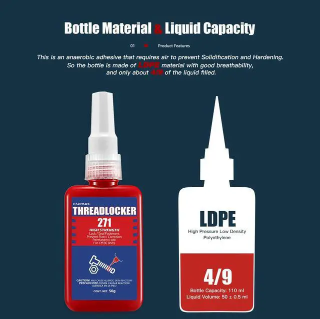Alt view image 2 of 7 - Thread Locker Red 271 - Permanent Threadlocker Metal Glue for Nuts, Bolts, Fasteners High Strength Screw Compound to Prevent Loosening & Corrosion 1.69 Oz/50 ml