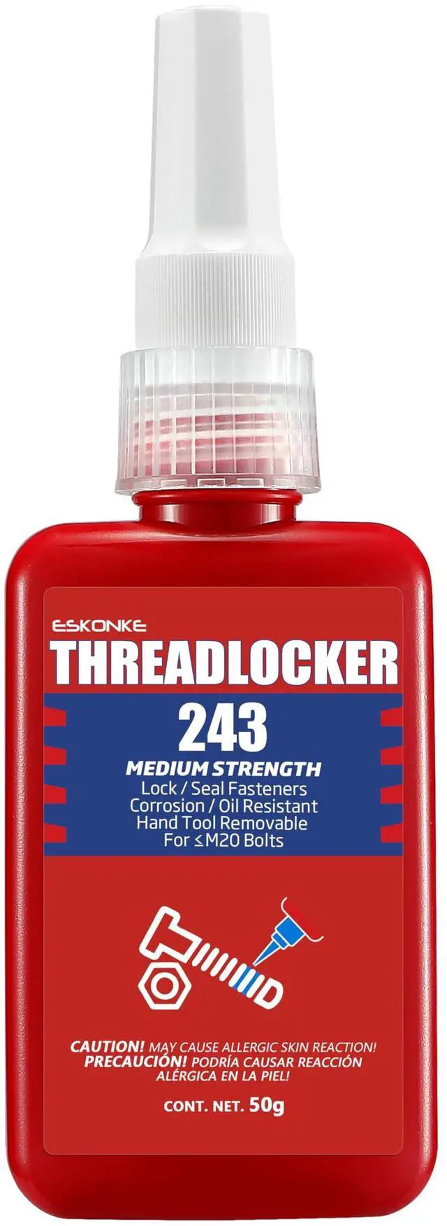 Main image of Thread Locker Blue 243 - Removable Threadlocker Metal Glue for Nuts, Bolts, Fasteners Medium Strength Screw Compound to Prevent Loosening & Corrosion 1.69 Oz/50 ml