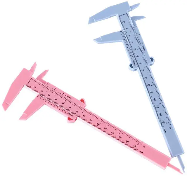 Main image of Eyebrow Measuring Ruler, Brow Mapping Tool, Mini Vernier Caliper Double Scale, Plastic Sliding Gauge Ruler for Micro Blading Eyebrow Tattoo Brow Artists (2 Pack, Pink & Blue)