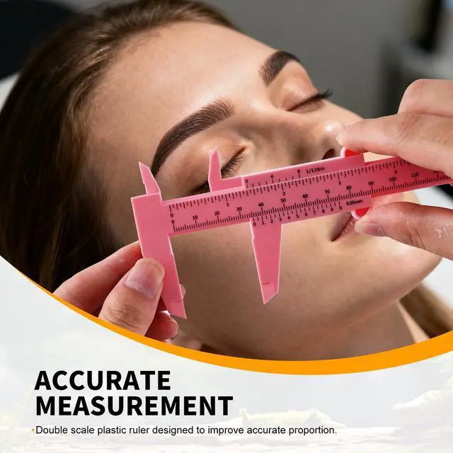 Alt view image 2 of 6 - Eyebrow Measuring Ruler, Brow Mapping Tool, Mini Vernier Caliper Double Scale, Plastic Sliding Gauge Ruler for Micro Blading Eyebrow Tattoo Brow Artists (2 Pack, Pink & Blue)