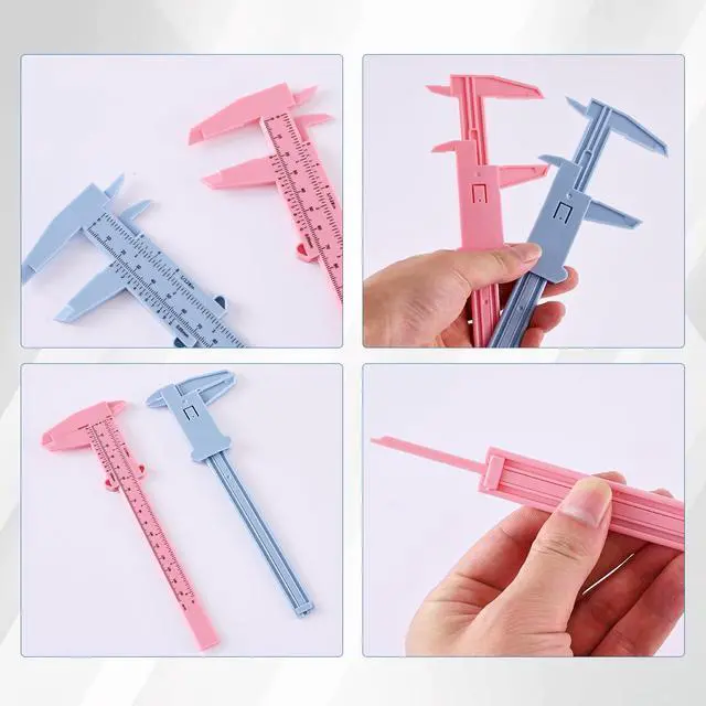 Alt view image 6 of 6 - Eyebrow Measuring Ruler, Brow Mapping Tool, Mini Vernier Caliper Double Scale, Plastic Sliding Gauge Ruler for Micro Blading Eyebrow Tattoo Brow Artists (2 Pack, Pink & Blue)