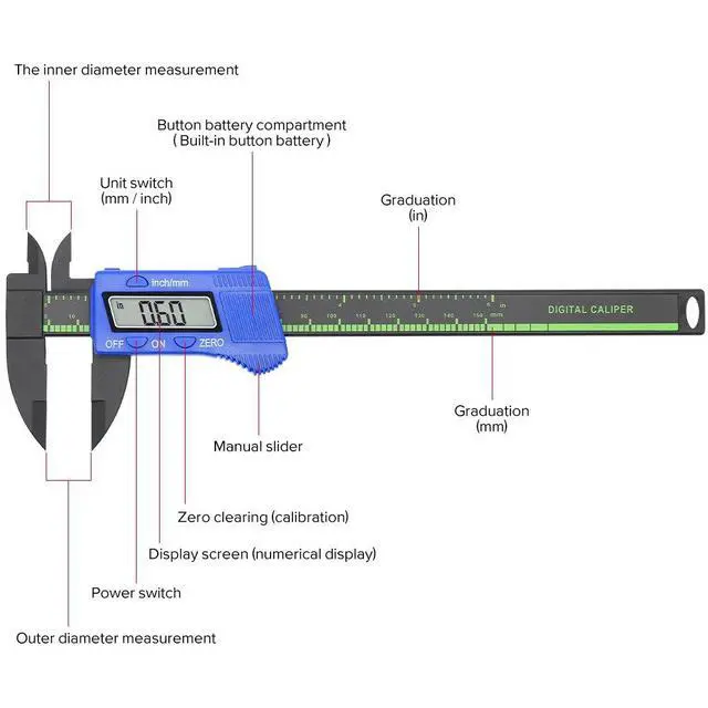 Alt view image 5 of 6 - Electronic Digital Caliper, Plastic Vernier Caliper, Caliper Measuring Tool with Inch/Millimeter Conversion, Extra Large LCD Screen, 0-6 Inch/0-150 mm, Auto Off Featured Micrometer Ruler