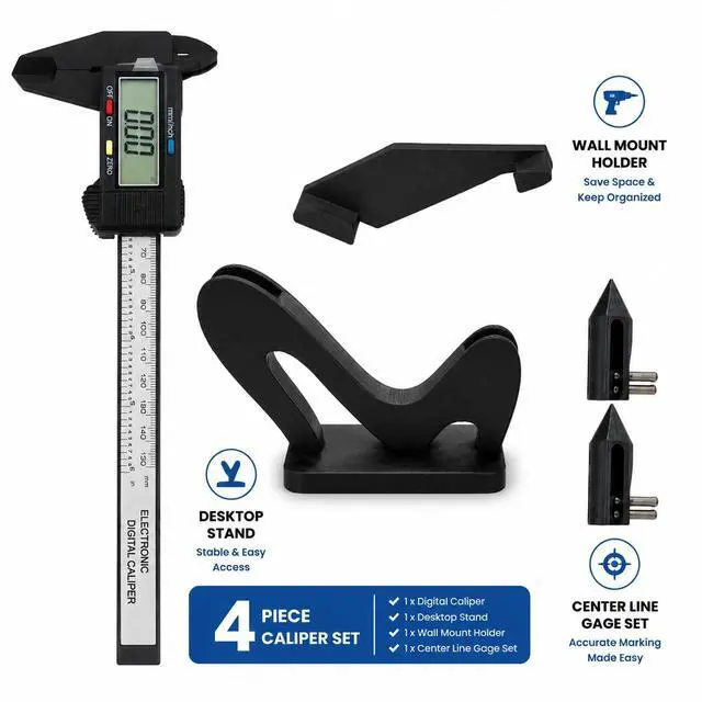 Alt view image 3 of 7 - Digital Caliper, 0-6" Calipers Measuring Tool, Electronic Micrometer Caliper with Auto-Off, Inch/Millimeter Conversion, Includes 2 * 3D Printed Holders & 1 * 3D Printed Center Line Gage Set
