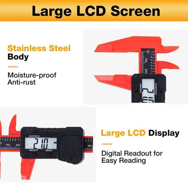 Alt view image 3 of 7 - 6" Digital Caliper Measuring Tool with LCD Display, Inch/MM Conversion, Auto-Off, Accurate ABS Body Electronic Caliper for DIY, Woodworking, Metal & Crafts