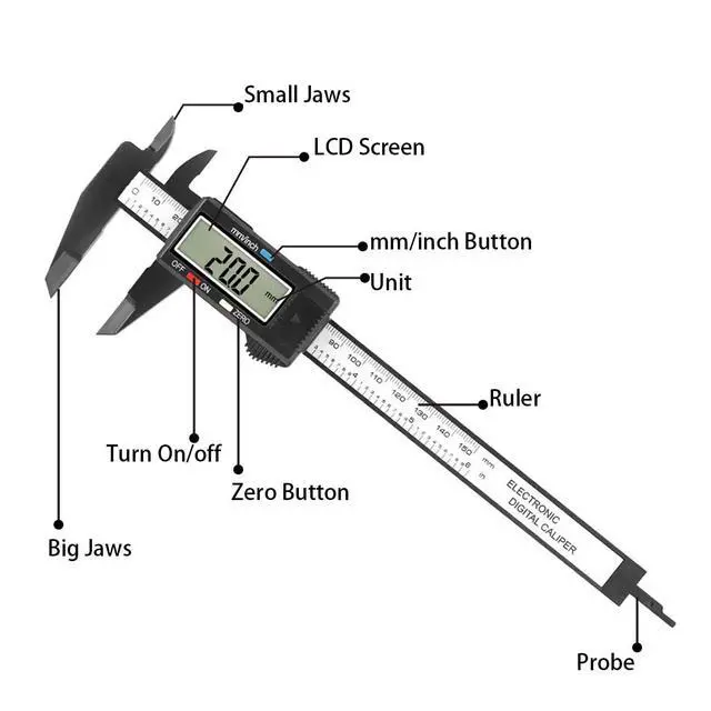 Alt view image 2 of 7 - Digital Calipers-150mm/ 6 Electronic Micrometer Caliper Measuring Tool with Large LCD Screen, Auto-Off Feature,Inch and Millimeter Conversions,Suitable for Jewelers/Woodworkers/DIY