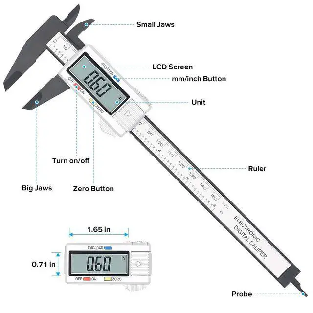 Alt view image 2 of 7 - Electronic Digital Caliper, Plastic Vernier Caliper, Caliper Measuring Tool with Inch/Millimeter Conversion, Extra Large LCD Screen, 0-6 Inch/0-150 mm, Auto Off Featured Micrometer Ruler