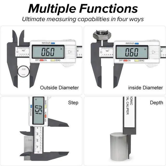 Alt view image 3 of 7 - Electronic Digital Caliper, Plastic Vernier Caliper, Caliper Measuring Tool with Inch/Millimeter Conversion, Extra Large LCD Screen, 0-6 Inch/0-150 mm, Auto Off Featured Micrometer Ruler