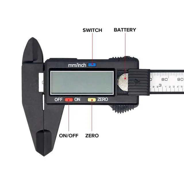 Alt view image 4 of 6 - Electronic Digital Caliper, Plastic Vernier Caliper, Caliper Measuring Tool with Inch/Millimeter Conversion, Extra Large LCD Screen, 0-6 Inch/0-150 mm, Auto Off Featured Micrometer Ruler