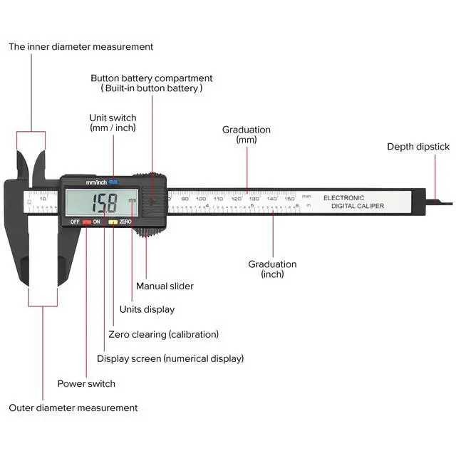 Alt view image 6 of 6 - Electronic Digital Caliper, Plastic Vernier Caliper, Caliper Measuring Tool with Inch/Millimeter Conversion, Extra Large LCD Screen, 0-6 Inch/0-150 mm, Auto Off Featured Micrometer Ruler
