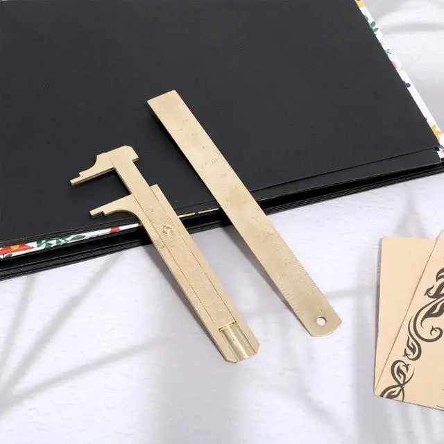 Alt view image 4 of 7 - Pocket Caliper 1 PCS 6.4 in Straight Brass Ruler and 1PCS 4.6 in Brass Pocket Calipers with Double Scale Sliding Gauge Bead Measuring Tool Metal Calipers BrassRuler Millimeter Gauge Mini Caliper
