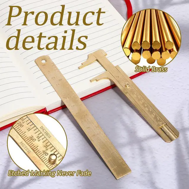 Alt view image 3 of 7 - Pocket Caliper 1 PCS 6.4 in Straight Brass Ruler and 1PCS 4.6 in Brass Pocket Calipers with Double Scale Sliding Gauge Bead Measuring Tool Metal Calipers BrassRuler Millimeter Gauge Mini Caliper
