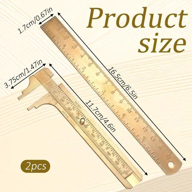Alt view image 2 of 7 - Pocket Caliper 1 PCS 6.4 in Straight Brass Ruler and 1PCS 4.6 in Brass Pocket Calipers with Double Scale Sliding Gauge Bead Measuring Tool Metal Calipers BrassRuler Millimeter Gauge Mini Caliper