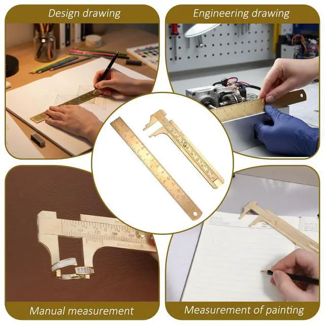 Alt view image 7 of 7 - Pocket Caliper 1 PCS 6.4 in Straight Brass Ruler and 1PCS 4.6 in Brass Pocket Calipers with Double Scale Sliding Gauge Bead Measuring Tool Metal Calipers BrassRuler Millimeter Gauge Mini Caliper
