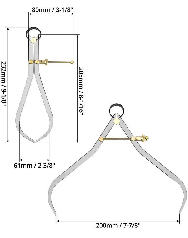 Alt view image 6 of 7 - Precision Spring Dividers Calipers, Nut Adjustment 8 Inch Jaw Capacity