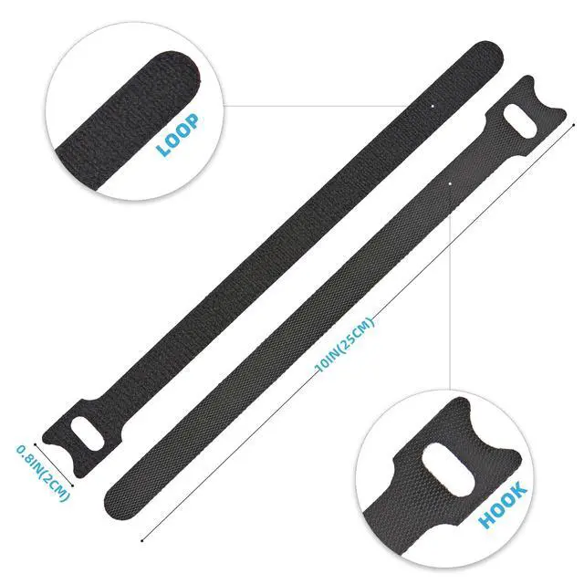 Alt view image 3 of 7 - 50 Pcs 10-Inch Heavy-Duty Self-Fastening Cable Ties - Durable, Reusable Straps for Wire Organization, Ideal for Home, Office, Garage, and Outdoor Use