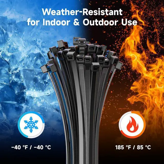 Alt view image 6 of 7 - 200-Pack Cable Ties for Indoor and Outdoor, 6, 8, 12-Inch Self-Locking Nylon Zip Ties Assorted Sizes, Tie Wraps for Multiple Use, Self Locking Zipties, in Black and White