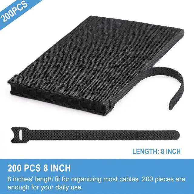 Alt view image 2 of 6 - 200 PCS 8 Inches Reusable Cable Ties | Adjustable Cord Wraps, Cable Straps | Hook & Loop Cord Organizer, Cable Management