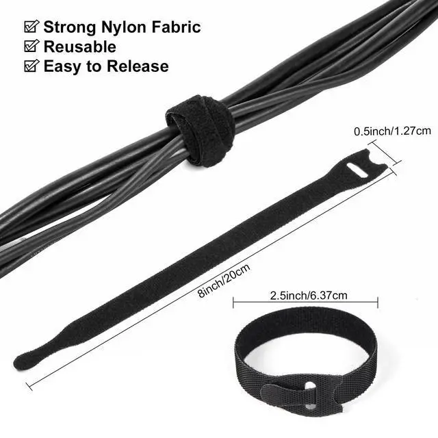 Alt view image 2 of 7 - 110PCS Reusable Cable Ties, Adjustable 8-inch Cord Organizer Ties, Multi-purpose Hook Loop Cable Management Wire Ties for Organizing Home, Office, Data Centers, Black
