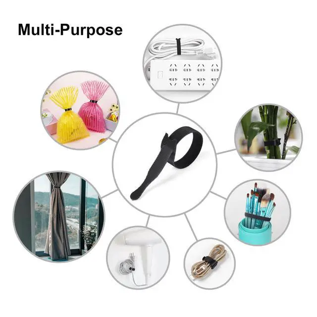 Alt view image 5 of 7 - 110PCS Reusable Cable Ties, Adjustable 8-inch Cord Organizer Ties, Multi-purpose Hook Loop Cable Management Wire Ties for Organizing Home, Office, Data Centers, Black