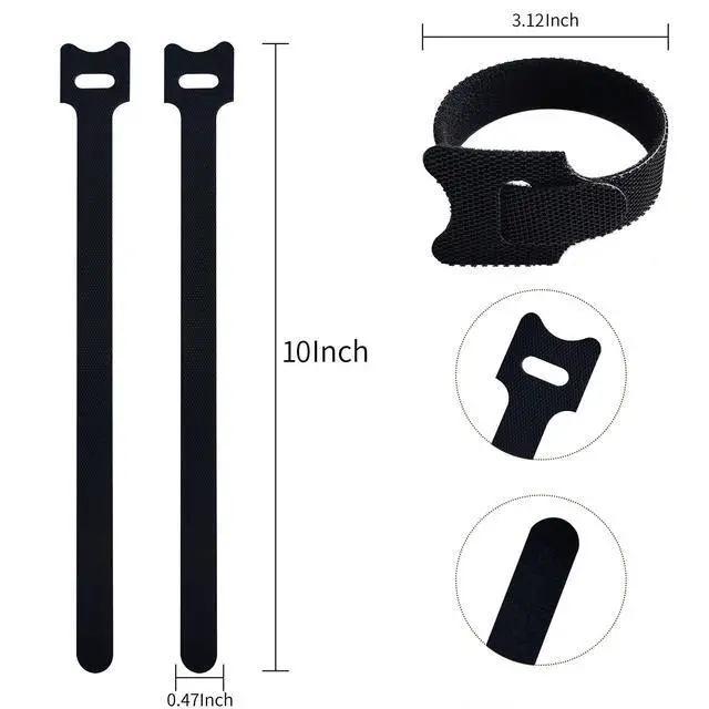 Alt view image 2 of 5 - 120 PCS 10 Inches Black Reusable Cable Ties,Multi-purpose Adjustable Cord Straps,Cable Organizer,Cord Wrap and Hook Loop Cords Management,Adjustable Cord Ties for Home,Garden,Office,Data Centers