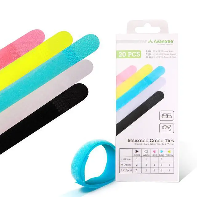 Main image of Pack of 20 Reusable Cord Organizer Keeper Holder, Fastening Cable Ties Straps for Earbud Headphones Phones Electronics Electrical Computer PC Wire Wrap Management, Assorted 3 Size and 5 Color